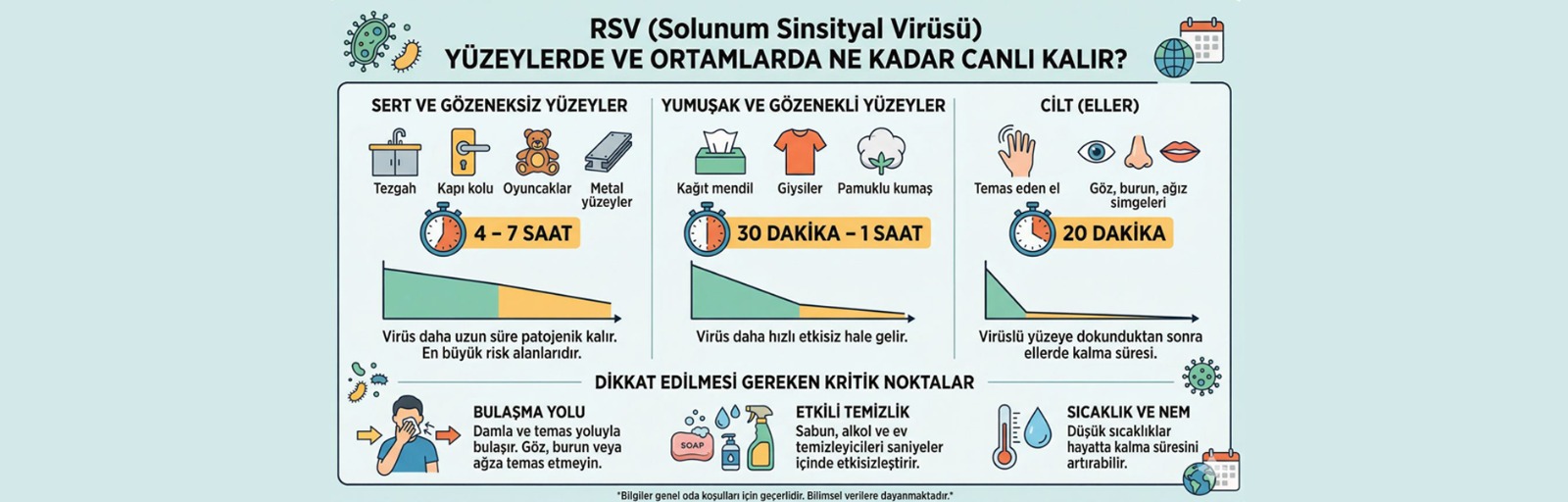 yüzeylerde ve ortamlarda ne kadar canlı kalır